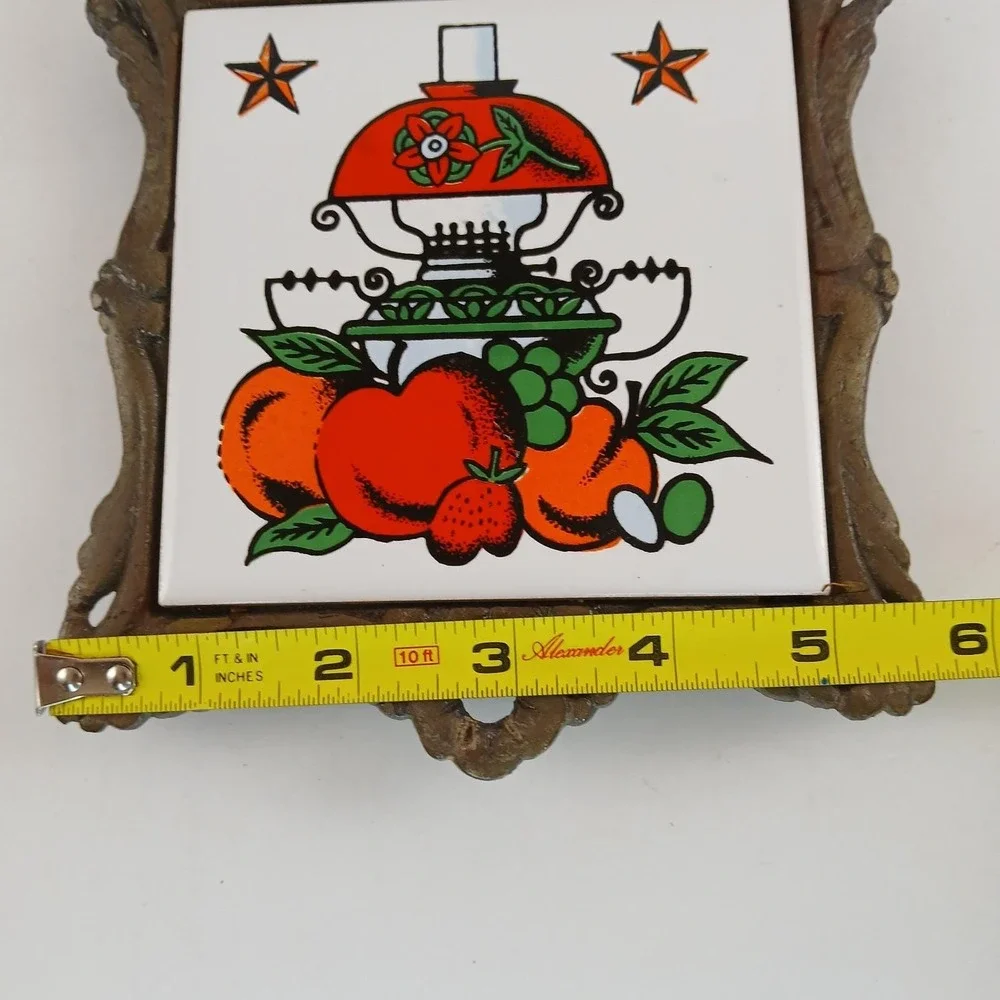 Fruit Lamp Trivet Cast Iron Ceramic Tile Hot‎ Pad Spoon Rest Taiwan Vintage MCM